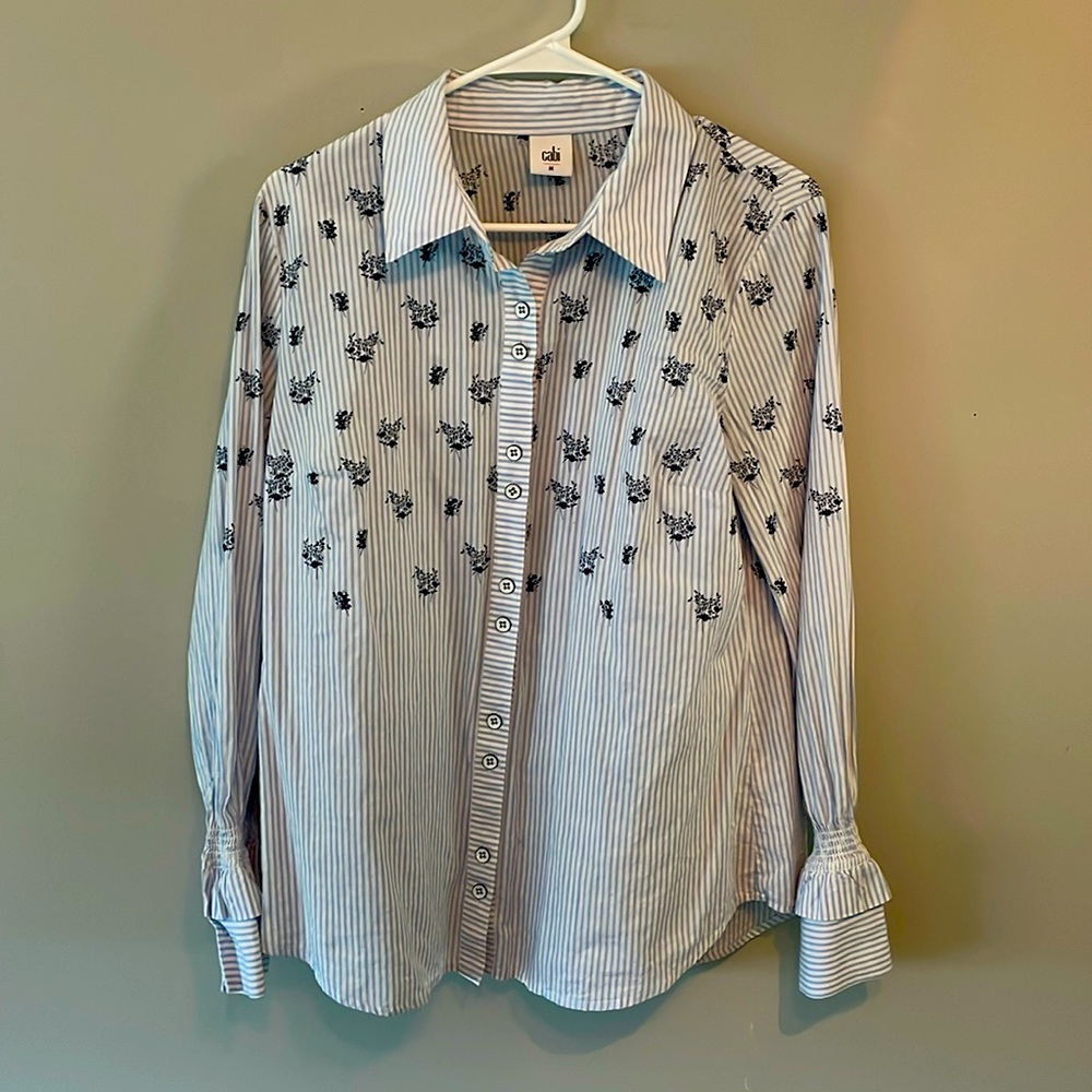 Cabi Womens Whitney‎ Shirt Medium Button Down #5368 Blue White Floral